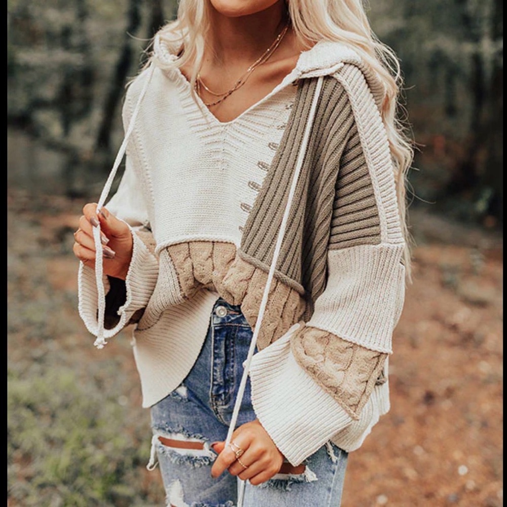 Pol Patchwork Chunky Knit Color Block Sweater - image 2